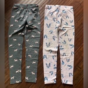 2 Cat & Jack Kids Leggings - Gray Unicorn & Pink frenchie dog size L 10/12